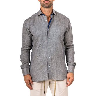 Maceoo Eins Marthy Contemporary Fit Linen Button-Up Shirt in Grey at Nordstrom, Size 3