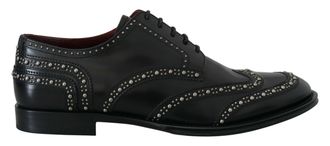 Dolce & Gabbana Mens Leather Wingtip Oxfords Studded Model - Black - Size 40.5 EU/IT