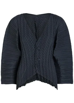 Issey Miyake Pleated Woven Cardigan - Navy - 2