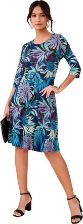 Roaman's Plus Size Stretch Knit Fit And Flare Dress in Black Multi Tropical Leaves at Nordstrom, Size 18