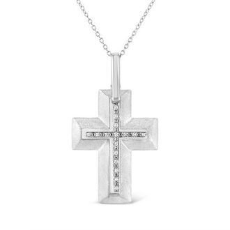 House of Brilliance 925 Sterling Silver Prong-Set Diamond Accent Bold Cross Pendant Necklace in White at Nordstrom