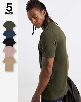 Jacamo 5 Pack Crew Neck T-Shirts Long - Multi