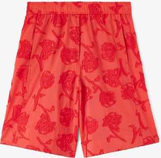 Ganni Red Shorts in Fil Coupe - Size 32 Recycled Cotton