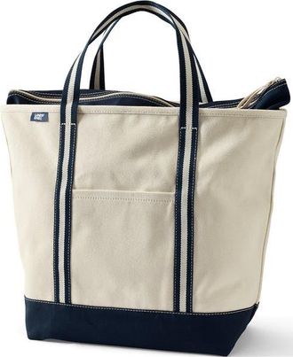 Lands End Zip Top Canvas Tote Bag in Natural/navy Stripe at Nordstrom, Size Medium
