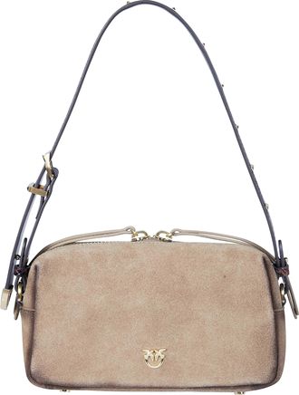 Pinko Taupe Bauletto Trittico Mini Suede Shoulder Bag