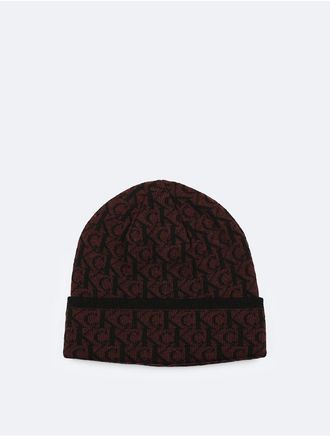Calvin Klein Mens Allover Monogram Logo Beanie - Red