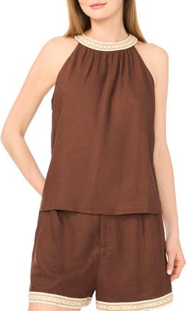 Parker Beaded Trim High Neck Woven Top in Shaved Chocolate at Nordstrom Rack, Size X-Small