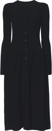 Proenza Schouler Ribgebreide Jurk met Knoopsluiting - Dames - Shirt Kleedjes - Zwart - L - Polyester - Kleedjes