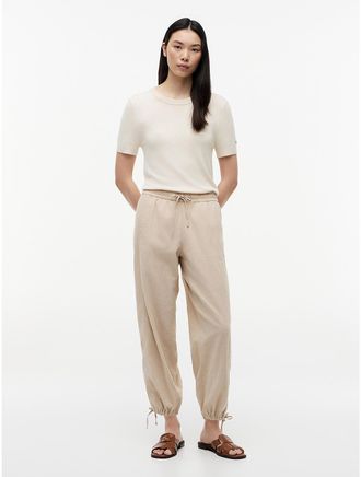 Tommy Hilfiger Womens Linen-Cotton Blend Pull-On Pant - Beige - XXL