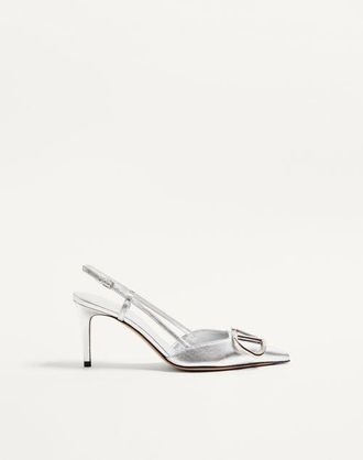 Valentino Garavani Vlogo Signature Slingback Pump In Laminated Nappa Leather 80Mm Woman SILVER 36.5