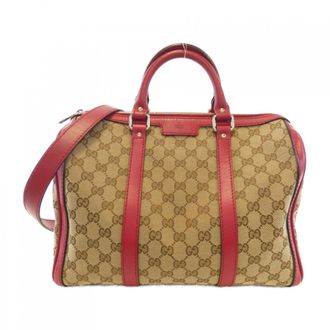Gucci Beige Gg Canvas Leather Boston Bag (Pre-Owned)
