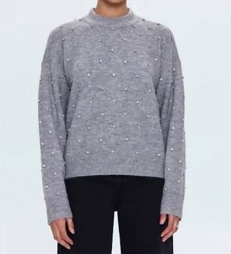Pistola Denim Aura Rhinestone Crewneck Sweater In Charcoal Diamonte