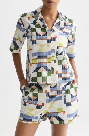 Scotch & Soda Embroidered Cotton Button-Up Shirt in Patchwork Infinity at Nordstrom, Size 12 Us