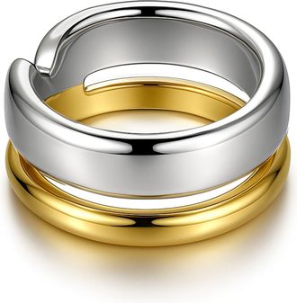 MAX + STONE 925 Sterling Silver & 18K Gold Plated Two Tone Chunky Ring