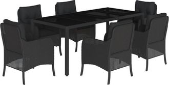 vidaXL Set De Comedor De Jard&iacute;n 7 Pzas Y Cojines Rat&aacute;n Sint&eacute;tico Negro Vidaxl