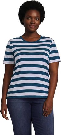 Lands End Supima Cotton Crew Neck T-Shirt in Baltic Teal/blue Bold Stripe at Nordstrom, Size 1X
