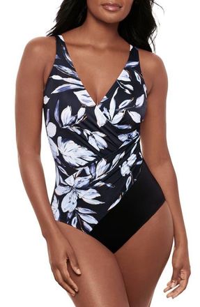 Miraclesuit Fiore di Luna Oceanus One-Piece Swimsuit in Black/White at Nordstrom, Size 14