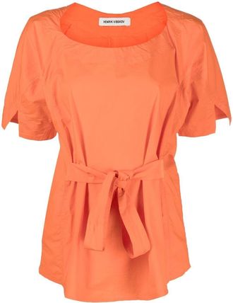 Henrik Vibskov tied-waist short-sleeved blouse - women - Organic Cotton/Elastane - L - Orange