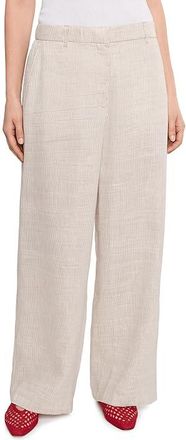 Eileen Fisher Striped Organic Linen Sheen High Waisted Full Length Trousers Womens Clothing Wheat : LG 30, Linen/Nylon