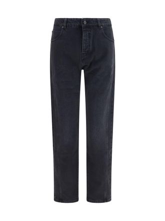 Balmain Mens Jeans Straight-Leg Washed Black Cotton