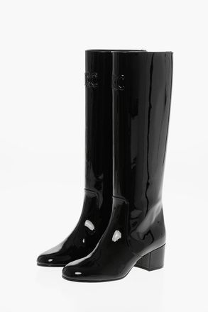Celine Stivali in Vernice TRIOMPHE con Logo Goffrato 5cm Celine
