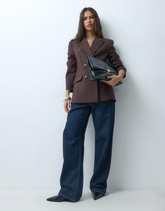 Vero Moda blazer sartoriale doppiopetto marrone cioccolato
