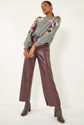 Roman Faux Leather Wide Leg Crop Trousers