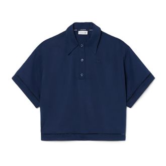Lacoste Polo Shirts, female, Blue, Size: 2XS Oversized Fluid Twill Polo