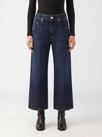 Brunello Cucinelli Jeans cropped a vita alta in denim di cotone con monile