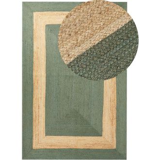 Beliani Alfombra De Yute Natural Con Patr&oacute;n Geom&eacute;trico Verde Estilo Boho 200x300cm Karakuyu