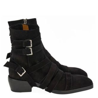 Ferragamo Harness Strap Suede Ankle Boots, Size 10 E