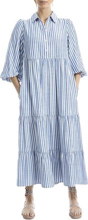Max Studio 3/4 Sleeve Collar Button Front Tier Midi Dress