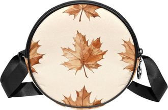Generic Circle Crossbody Bag for Women, Autumn Maple Leaf Small Sling Bag Daypack with Zipper Adjustable Shoulder Straps Casual Ladies Girls Round Purse