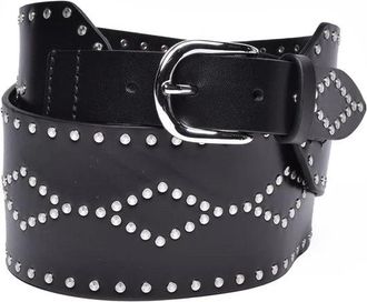 Isabel Marant Black Leather Belt with Decorative Silver Studs