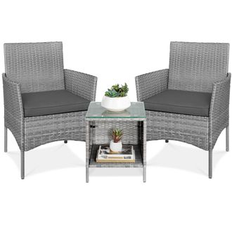 Best Choice Products 3-Piece Outdoor Wicker Conversation Patio Bistro Set, w/ 2 Chairs, Table