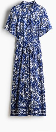H&M Blusenkleid mit Bindeg&uuml;rtel - Blau/Weiss Gemustert