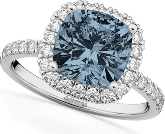 Allurez Cushion Cut Halo Gray Spinel & Diamond Engagement Ring 14k in 3.11Ct/white Gold at Nordstrom, Size 6.5