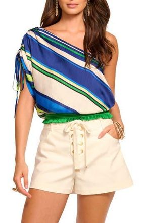 Ramy Brook Delara Stripe Satin One-Shoulder Top in Ultramarine Stripe at Nordstrom Rack, Size Medium