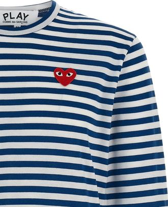Comme Des Gar&ccedil;ons Striped Logo Patch T-Shirt - Blue