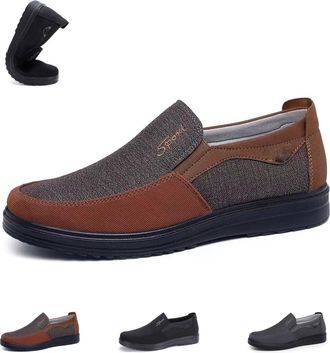 Generic Orthopedic Walking Shoes for Men Casual Canvas Lightweight Slip On Loafers Comfortable Outdoor Flat Shoes (Brown,6.5)