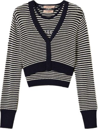 Twin-Set Cardigan Oval T a righe - Blu