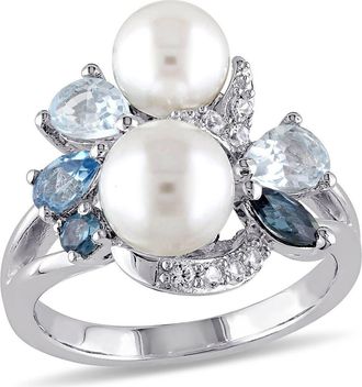 Delmar White Freshwater Pearl, Created White Sapphire & Mixed Blue Stone Ring at Nordstrom Rack, Size 10