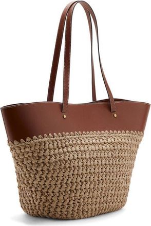Mango Paros Straw Tote in Leather at Nordstrom