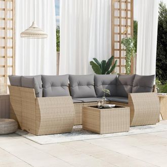 vidaXL Vidaxl - Set Sof&aacute;s De Jard&iacute;n 7 Piezas Y Cojines Rat&aacute;n Sint&eacute;tico Beige