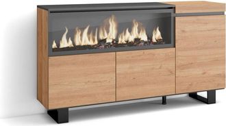 Skraut Home Aparadores para salón, Gran capacidad de almacenaje, 160, 3 Puertas, Chimenea eléctrica xxl, Diseño industrial, Estilo Moderno, Gris Cemento - Skraut