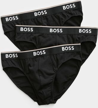 BOSS Mens Solid logo-waistband briefs Cotton 3-pack