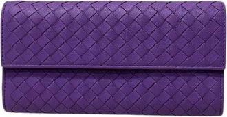 Bottega Veneta Pre-owned Wallets, male, Purple, Size: ONE SIZE Pre-owned Intrecciato Calf Leather Long Wallet