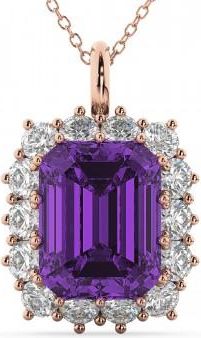 Allurez Emerald Cut Amethyst & Diamond Pendant 14k Rose Gold (5.68ct)