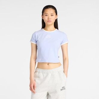 New Balance Donna Trackside Ringer T-Shirt in Viola, Jersey di Cotone, Taglia 2XL