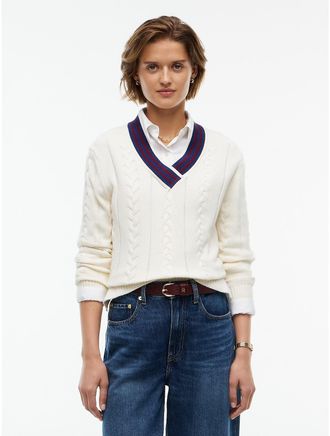 Tommy Hilfiger Womens Cable Knit Cricket Sweater - Rich Cream - XXL